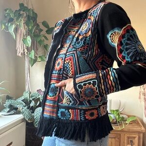 Johnny Was Black Jacket with Multicolor Embroidery